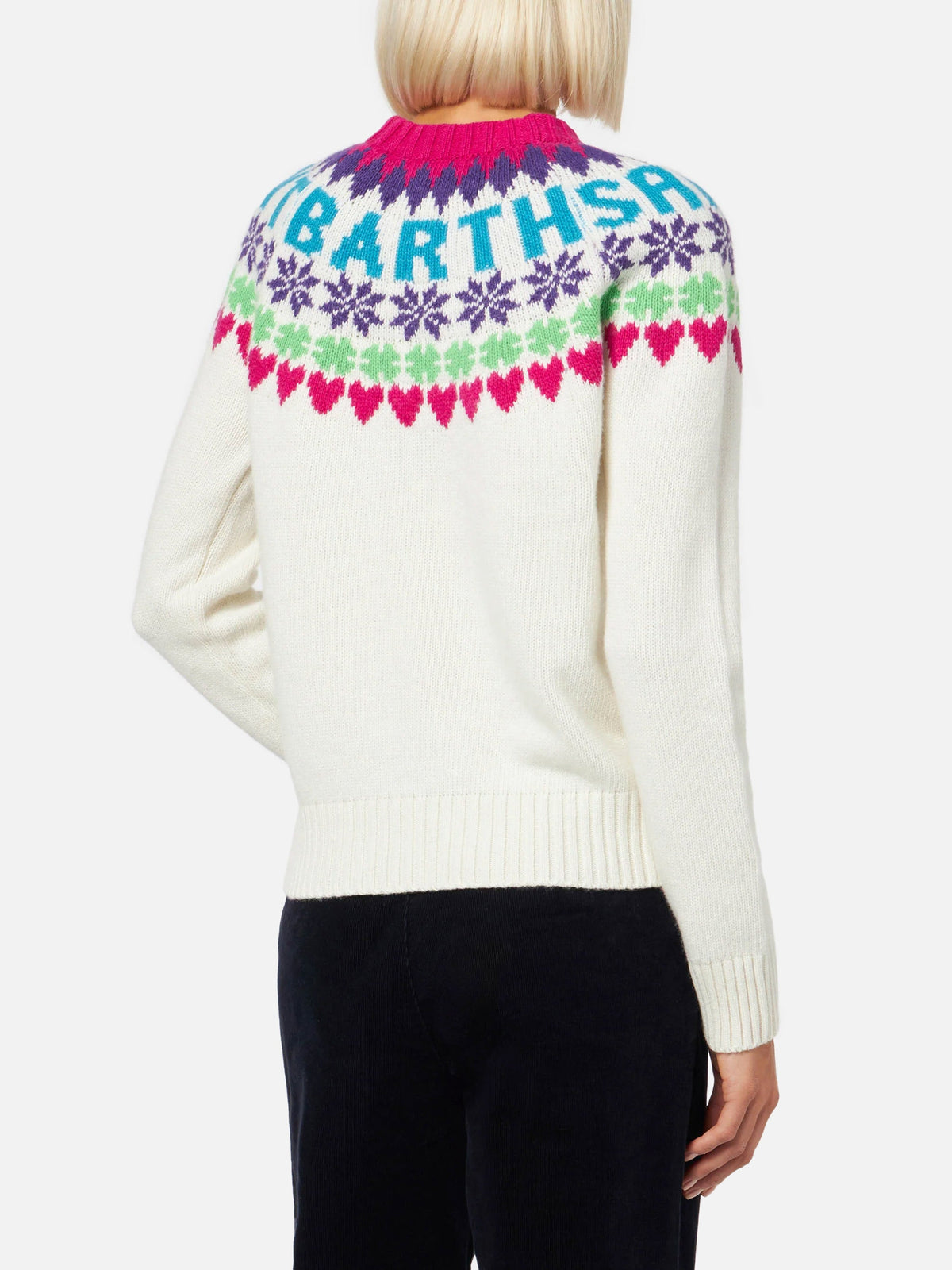 Maglia girocollo New Queen Nordic bianco panna con jacquard Fair Isle