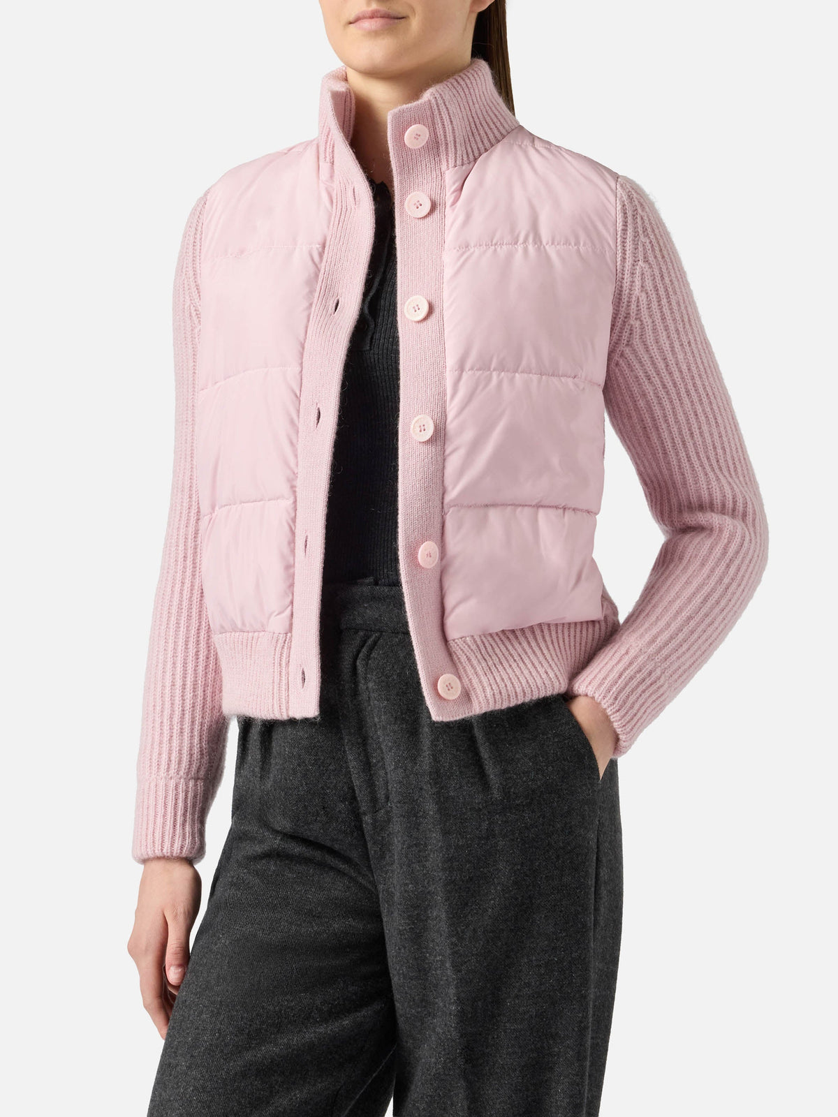 Giacca imbottita Rosental rosa con maniche in maglia