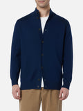 Cardigan Savile Light blu navy in lana merino