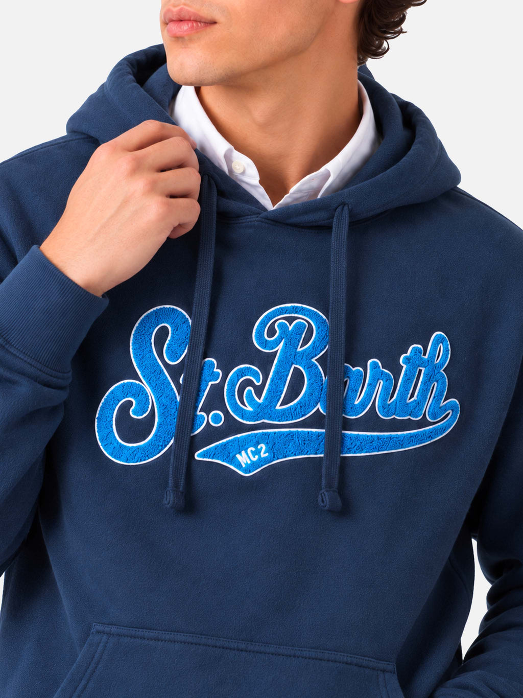 Felpa con cappuccio Tribeca blu navy patch logo in spugna product image 3