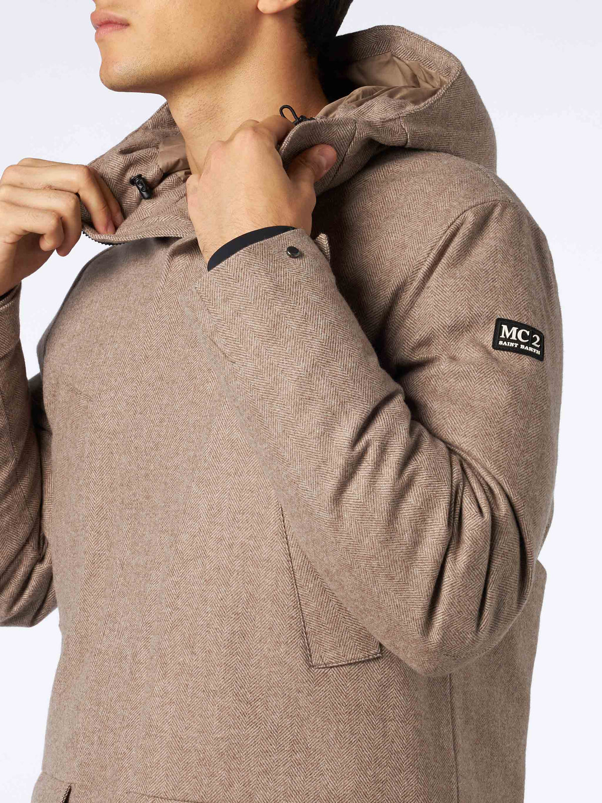 Parka Voyager beige a spina di pesce con cappuccio product image 2