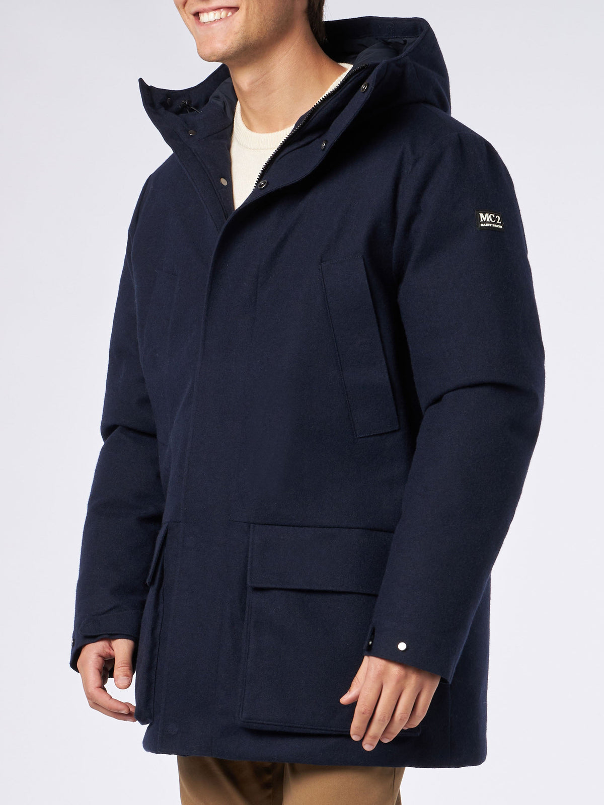 Parka Voyager blu navy con cappuccio in misto lana product image 1