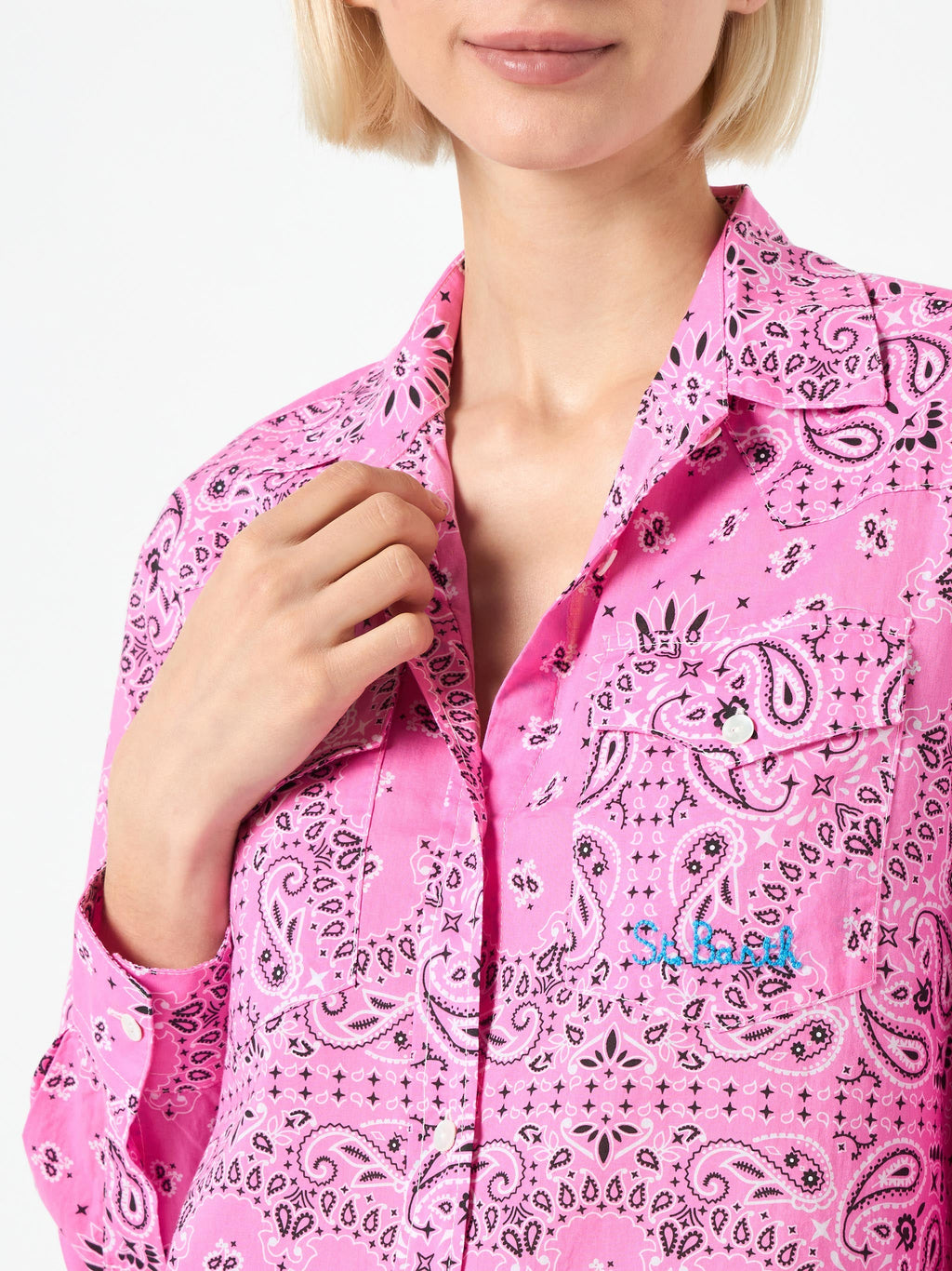 Camicia Amaya in lino con stampa bandana rosa product image 2