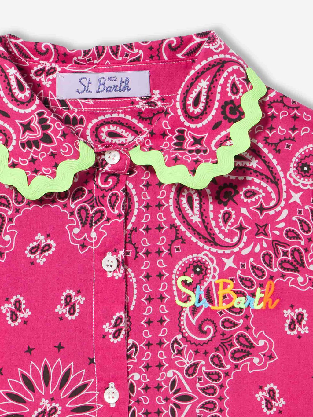 Abito Queenie fucsia con motivo bandana bianco e nero