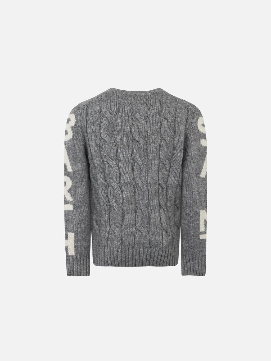 Maglia girocollo Bergen Jr grigia a trecce con jacquard logo