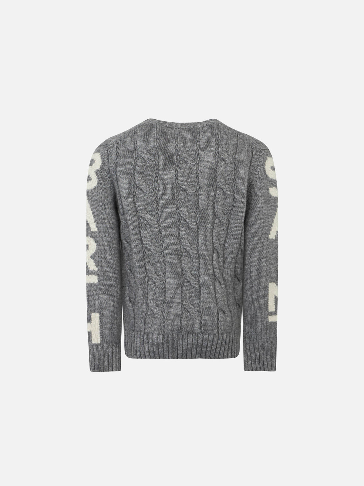Maglia girocollo Bergen Jr grigia a trecce con jacquard logo