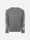 Maglia girocollo Bergen Jr grigia a trecce con jacquard logo