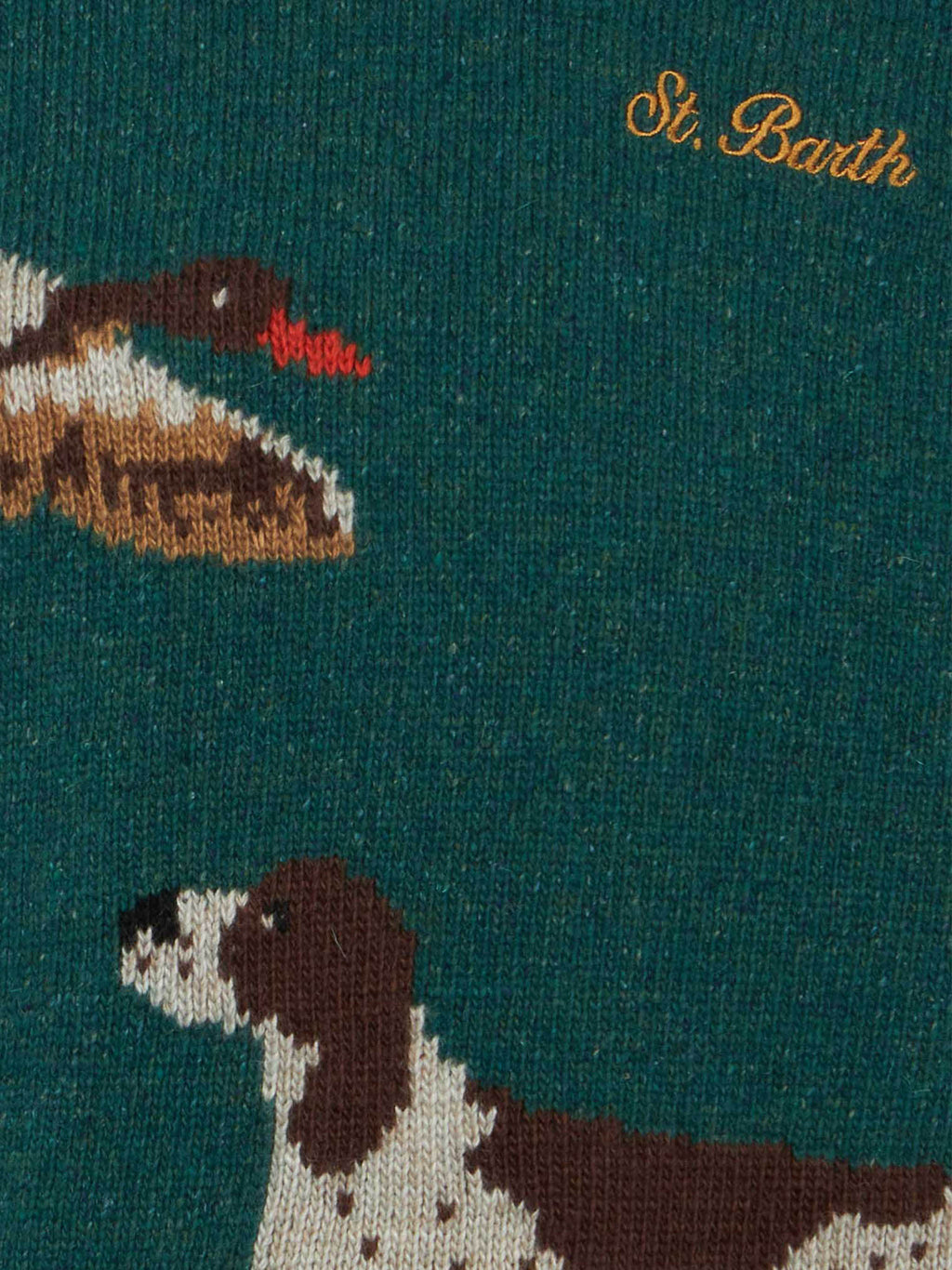 Maglione Douglas verde donegal con jacquard cane country e ricamo St. Barth Country Club