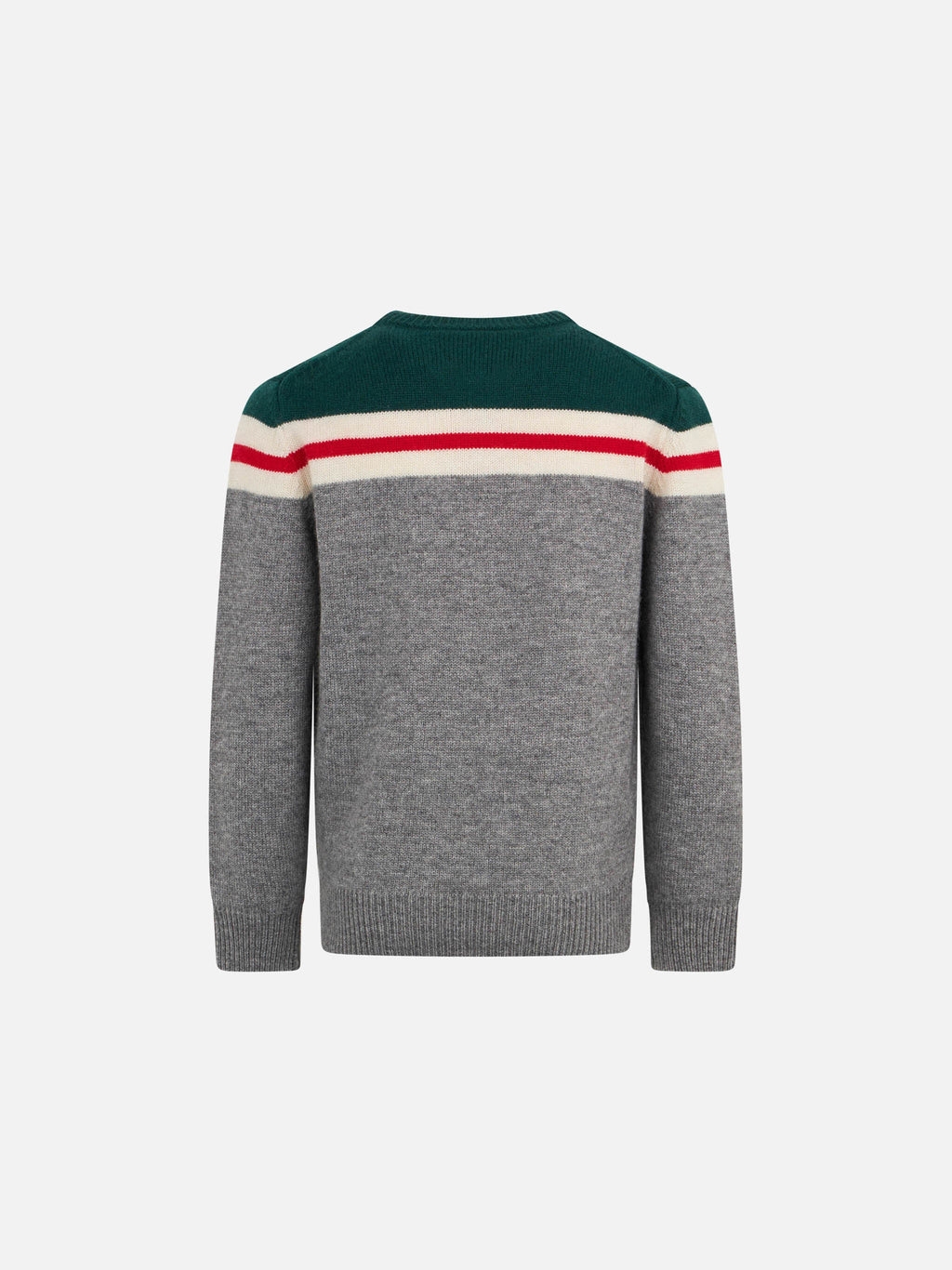 Maglia girocollo Douglas Ski verde e grigia con patch St. Barth Ski Club