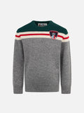 Maglia girocollo Douglas Ski verde e grigia con patch St. Barth Ski Club