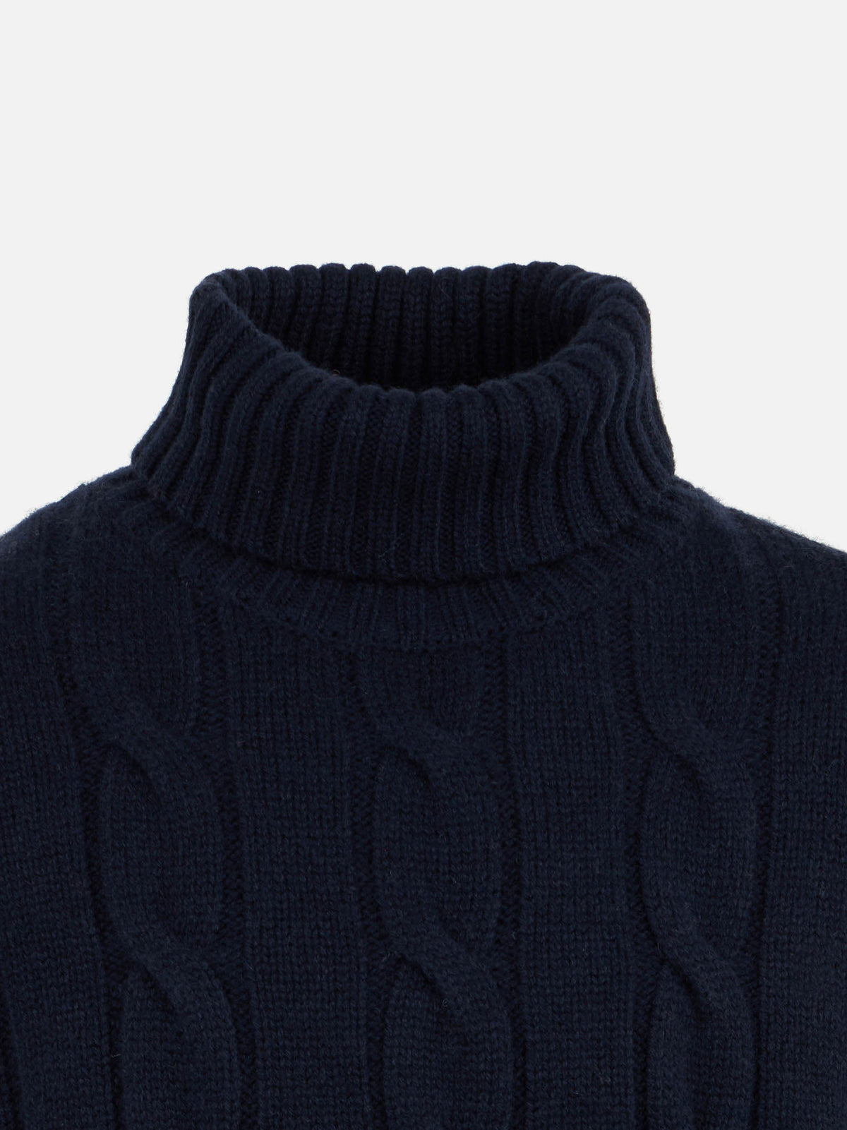 Maglia dolcevita Fisherman Jr blu a trecce con jacquard logo