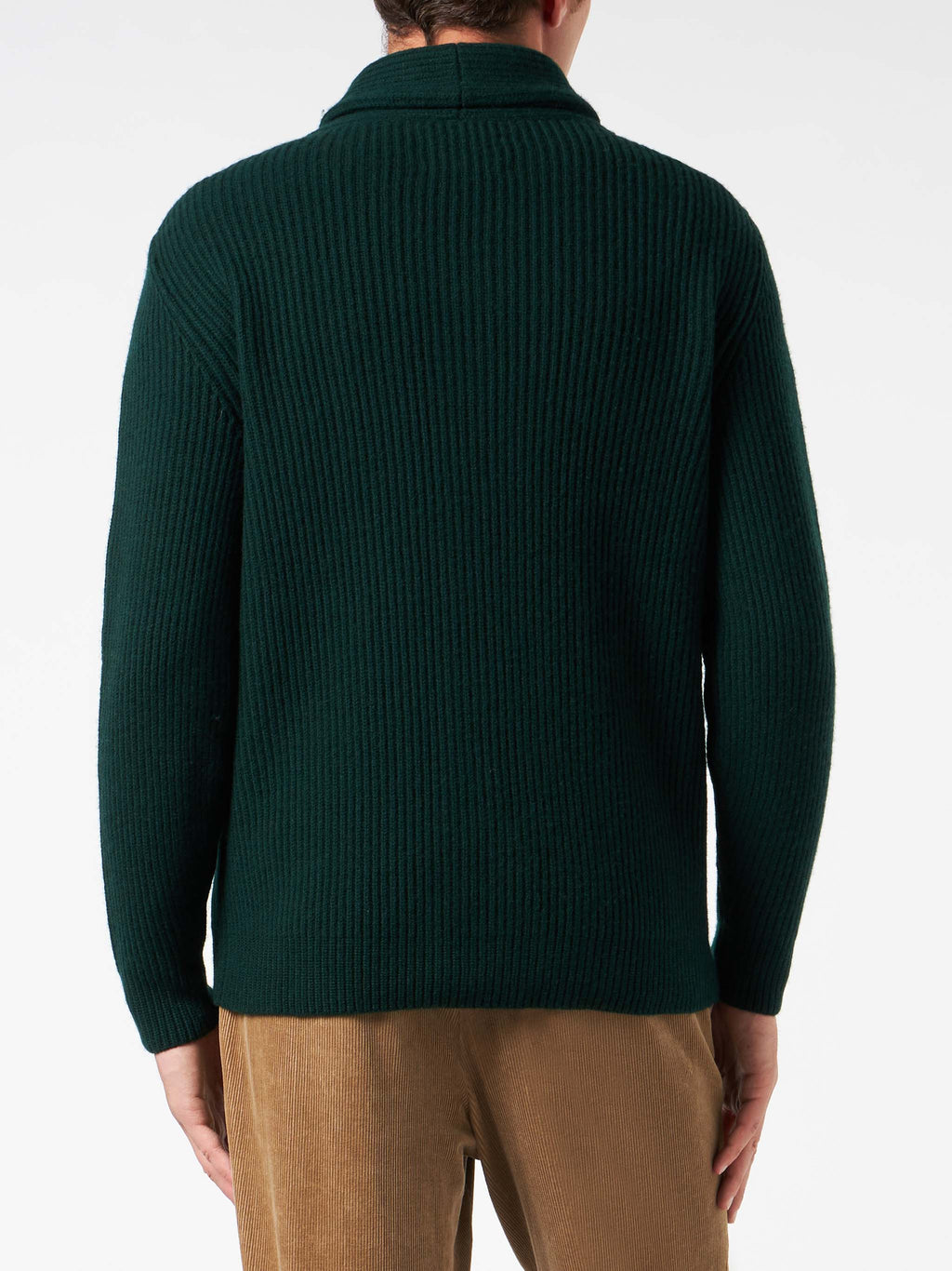 Cardigan Burford verde scuro con collo a scialle e patch