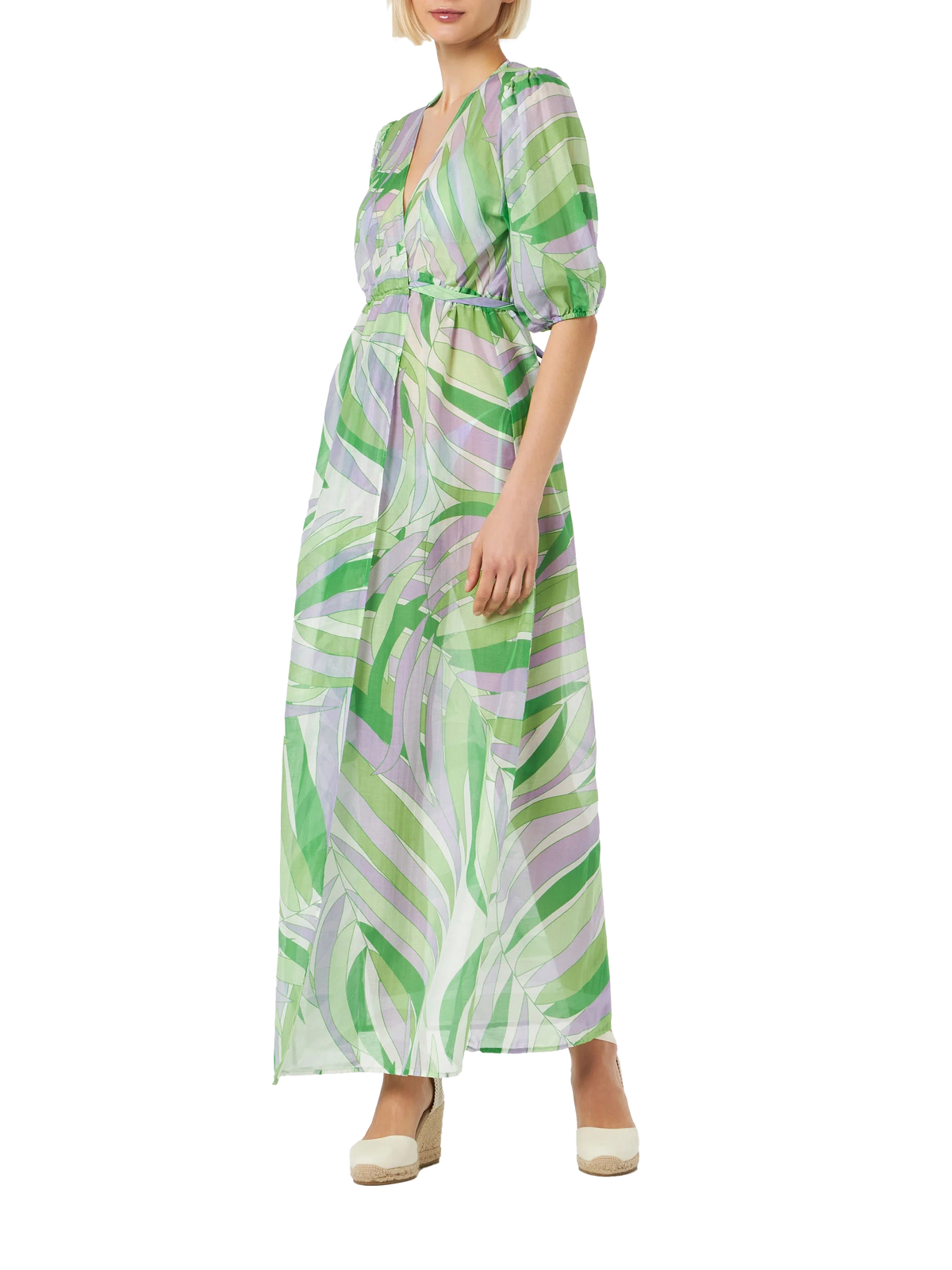 Abito lungo Bliss verde con stampa palme