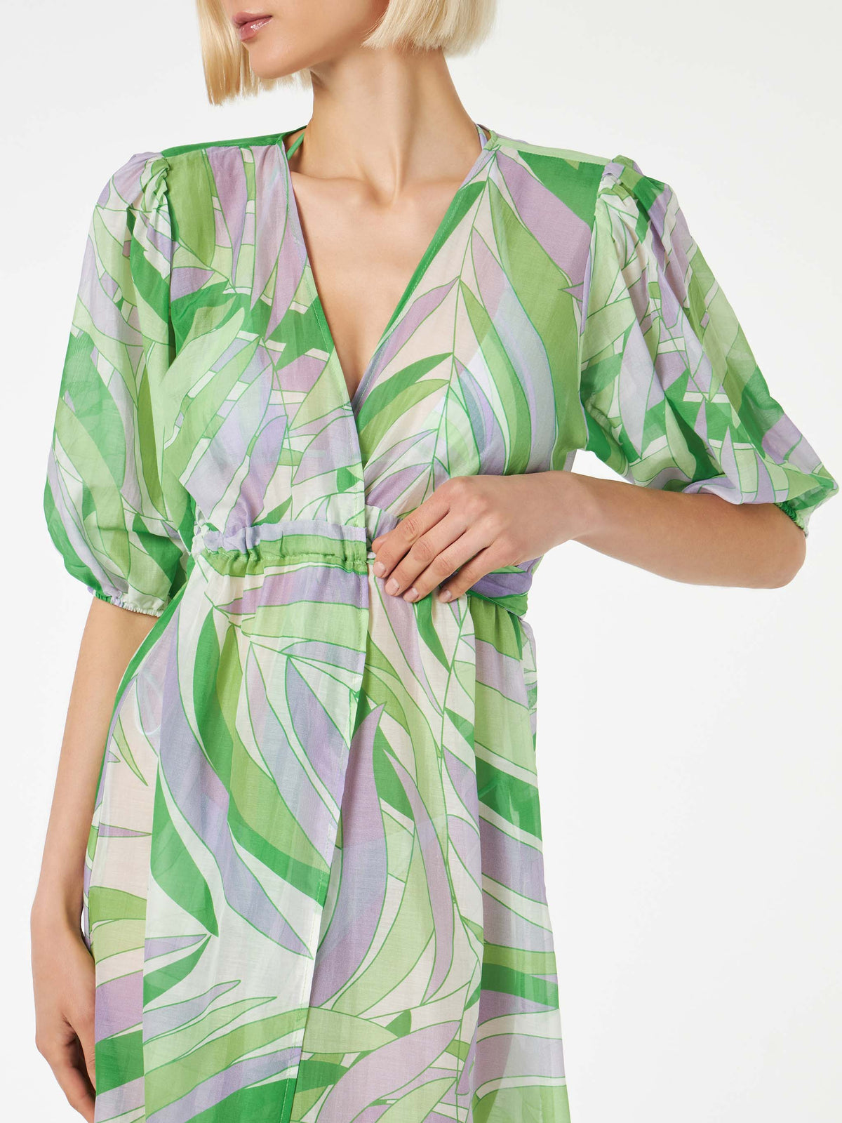 Abito lungo Bliss verde con stampa palme