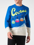 Maglia girocollo Heron rossa con jacquard cartolina Courmayeur a trecce