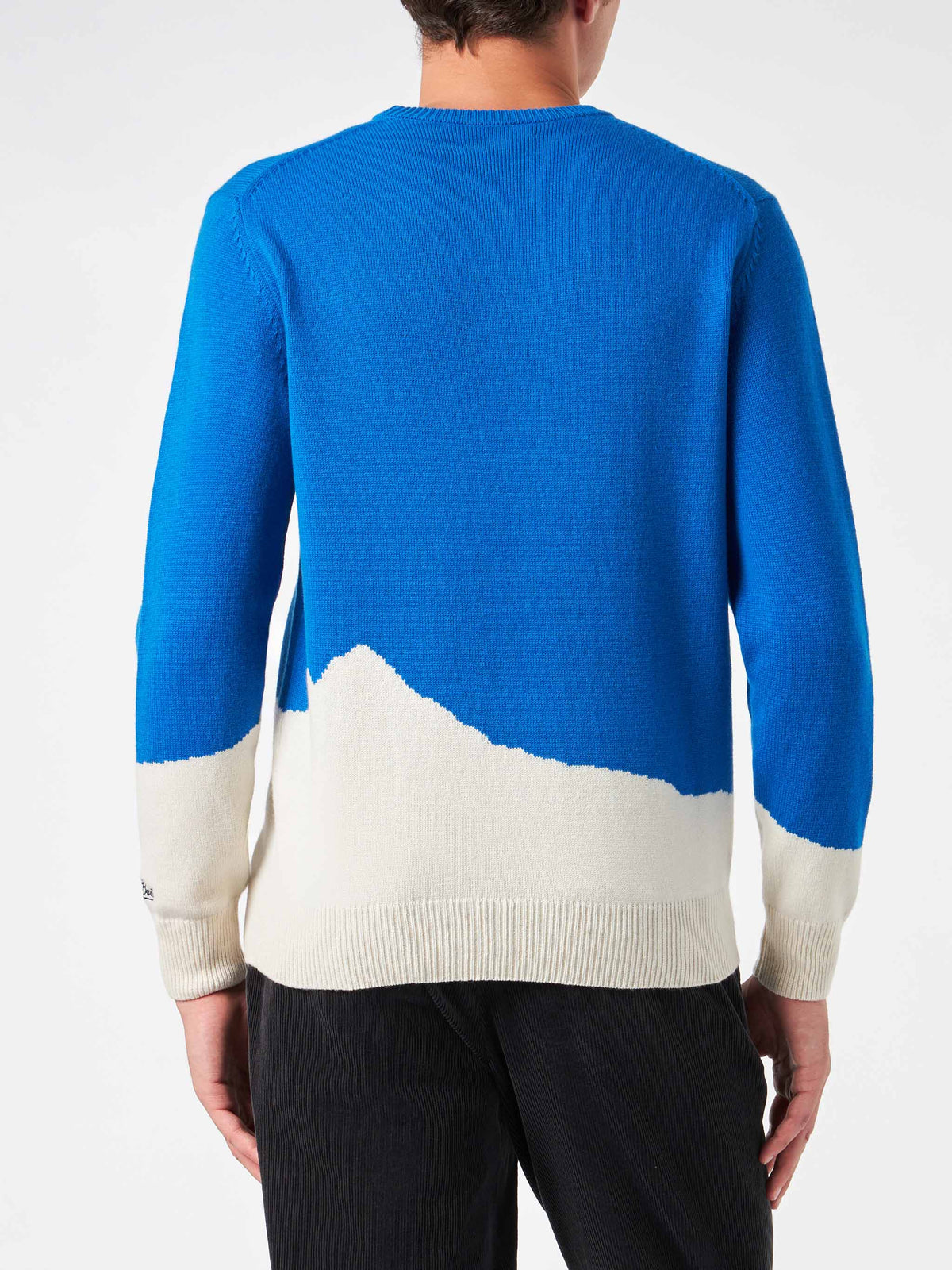 Maglia girocollo Heron rossa con jacquard cartolina Courmayeur a trecce
