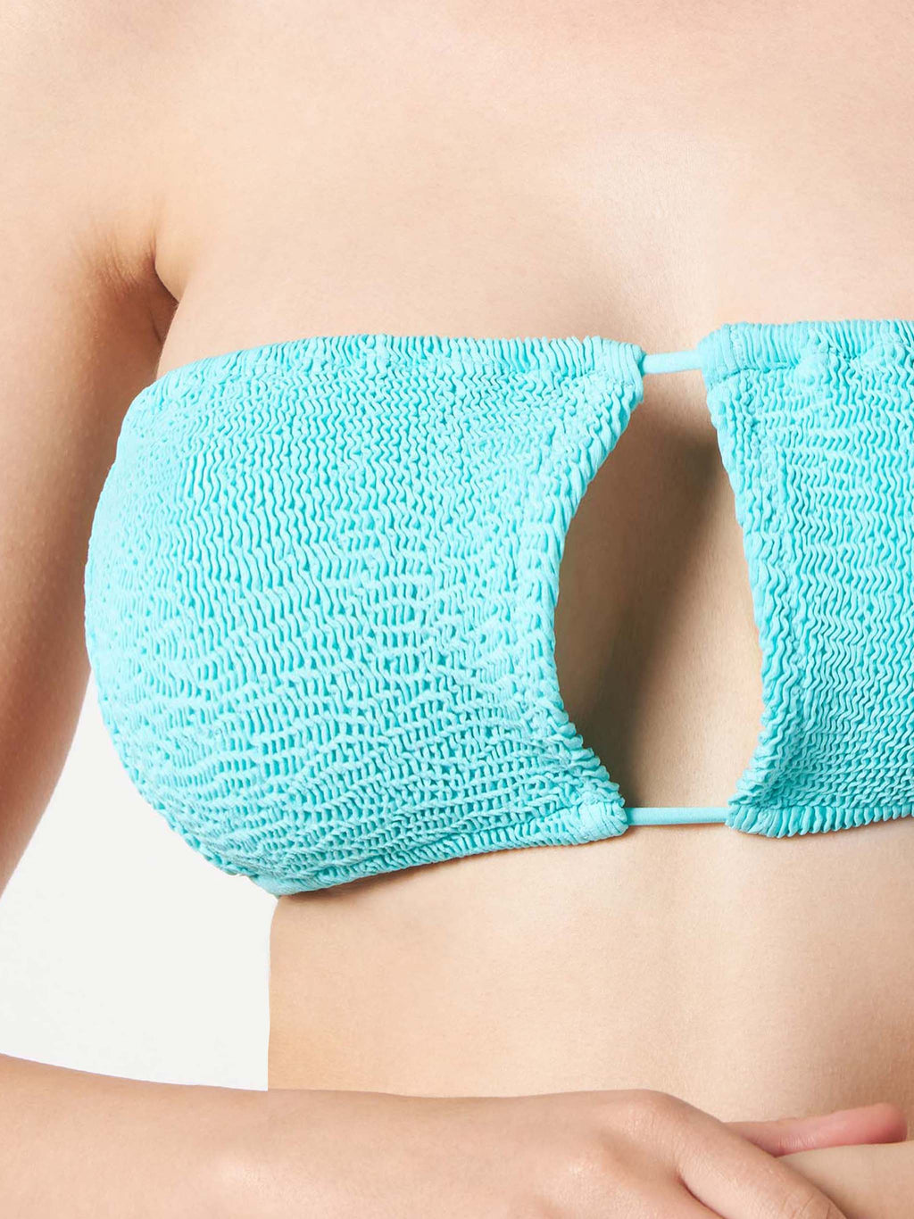 Top bikini Lyam verde acqua in tessuto crinkle