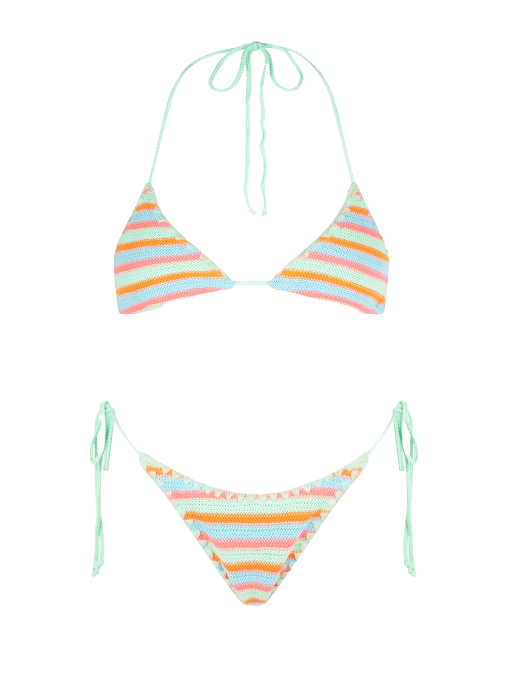 Bikini Leah Marielle triangolo crochet righe verde acqua e arancione fluo