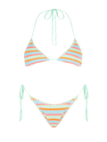 Bikini Leah Marielle triangolo crochet righe verde acqua e arancione fluo