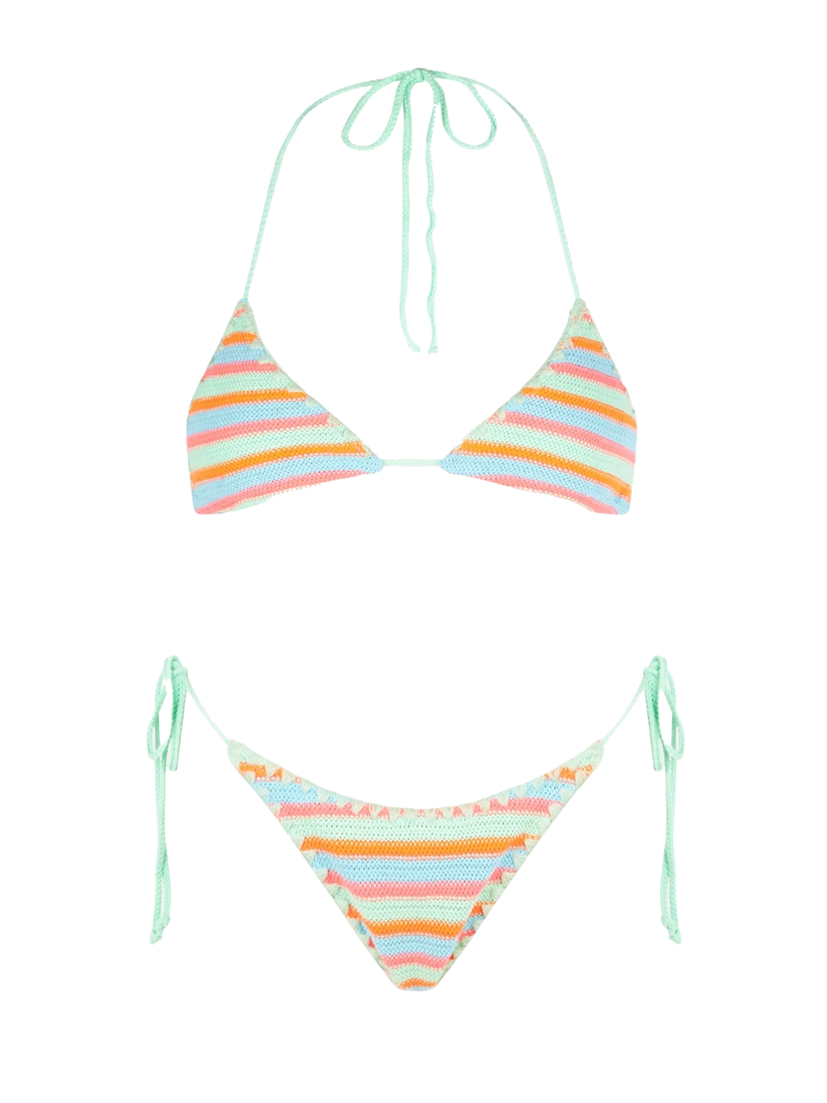 Bikini Leah Marielle triangolo crochet righe verde acqua e arancione fluo
