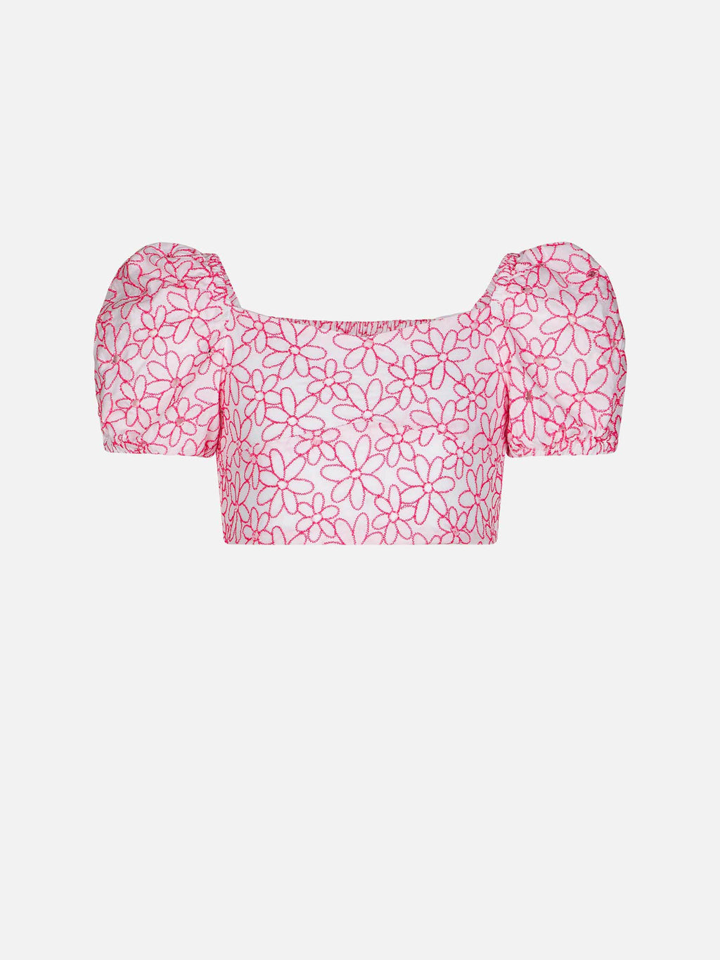 Top corto Delia Jr bianco con ricamo margherite