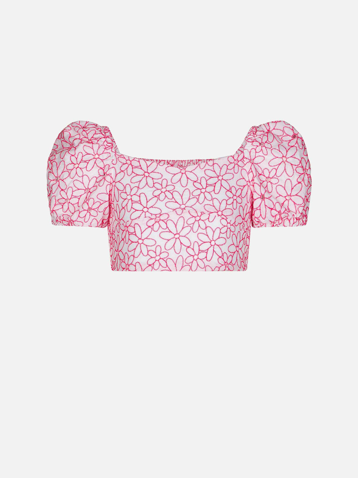 Top corto Delia Jr bianco con ricamo margherite