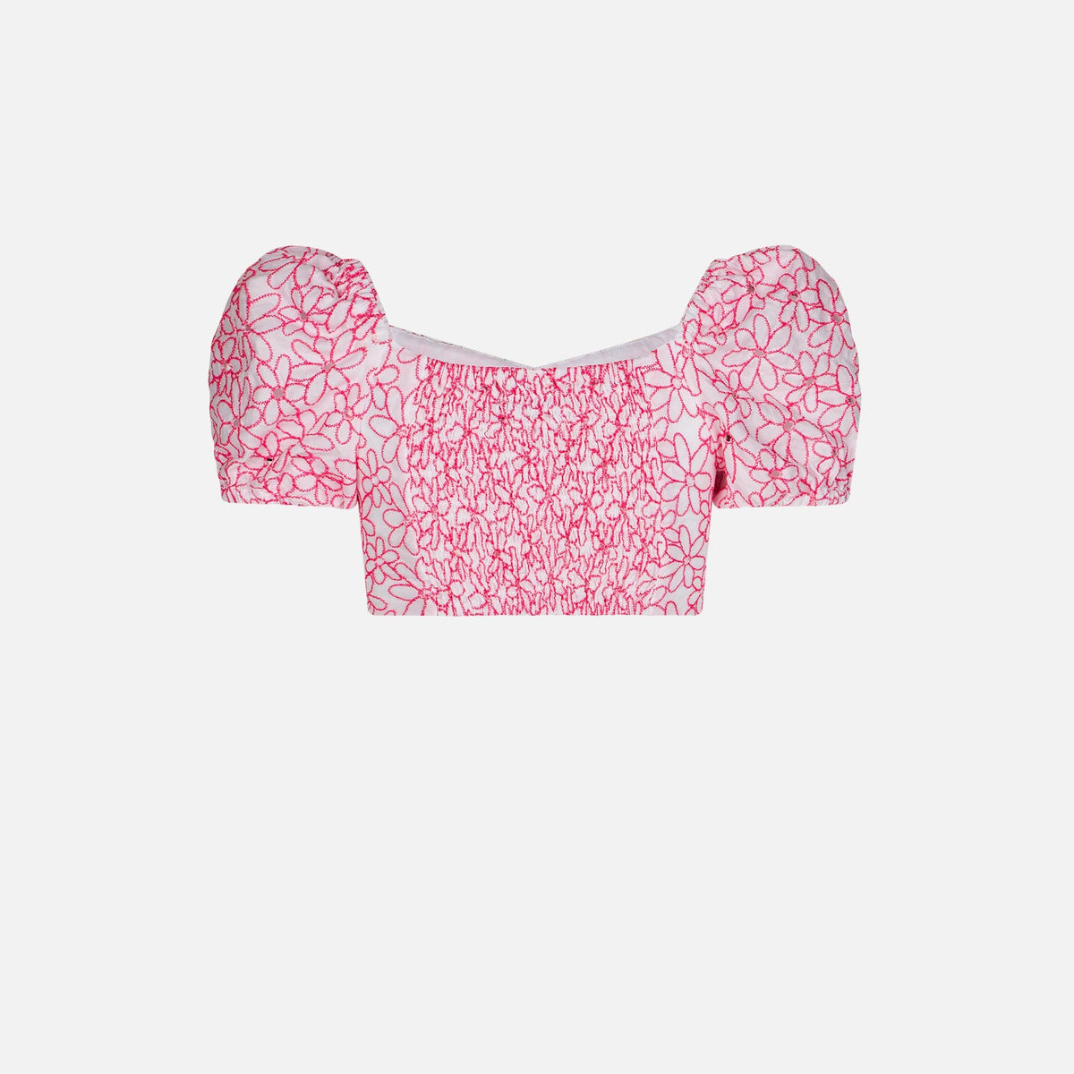 Top corto Delia Jr bianco con ricamo margherite