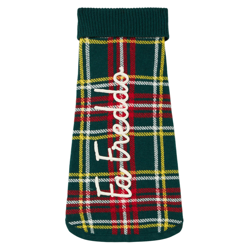 Maglione per cani Pulldoger verde scuro con ricamo Fa Freddo