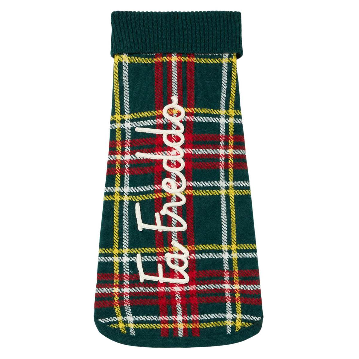 Maglione per cani Pulldoger verde scuro con ricamo Fa Freddo