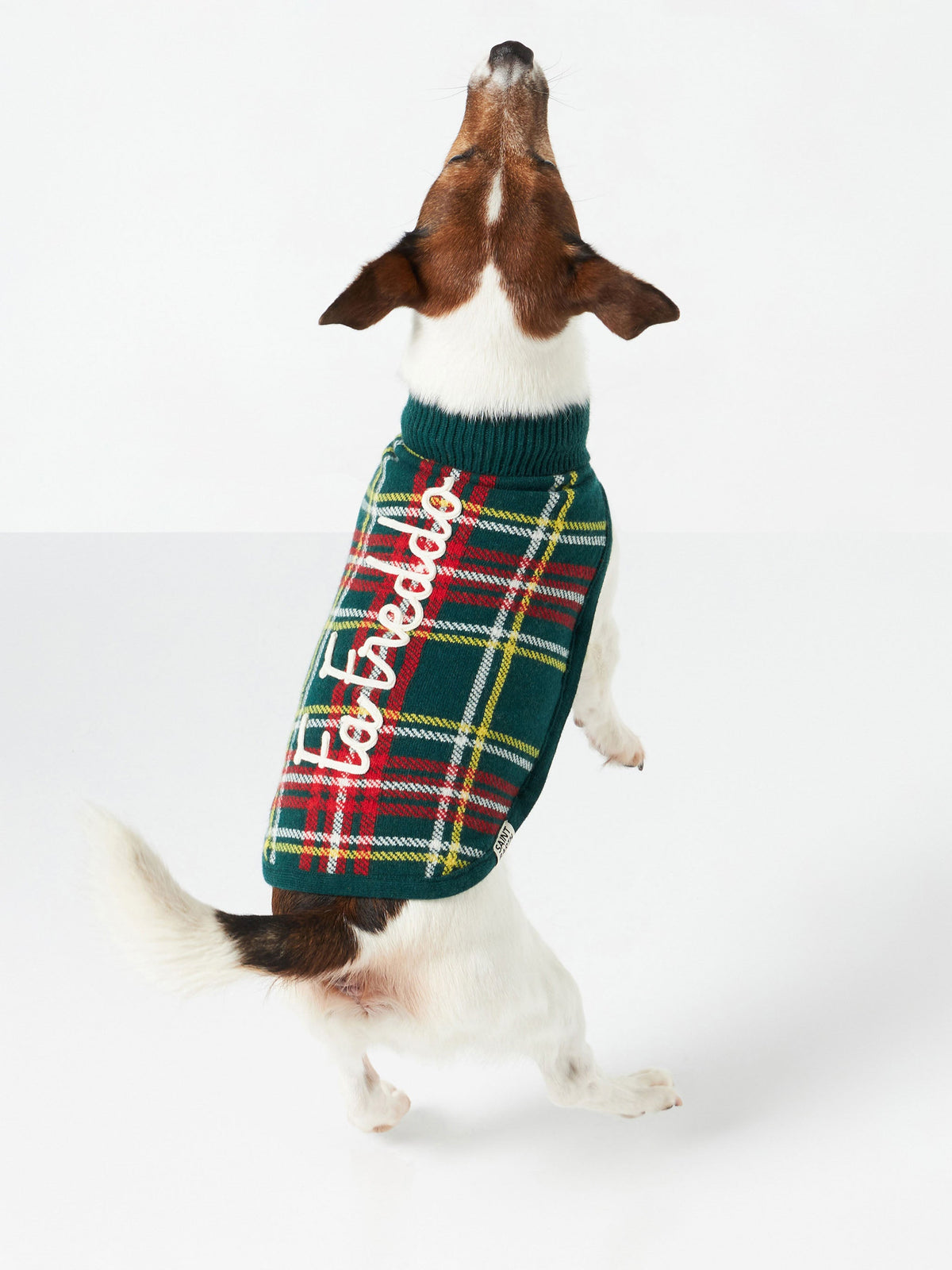 Maglione per cani Pulldoger verde scuro con ricamo Fa Freddo