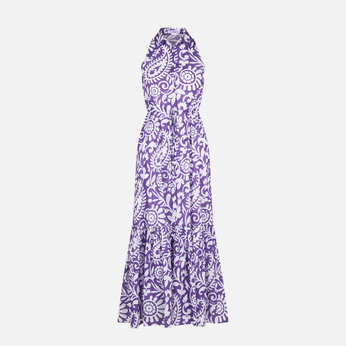 Abito lungo Ida viola in cotone con stampa paisley