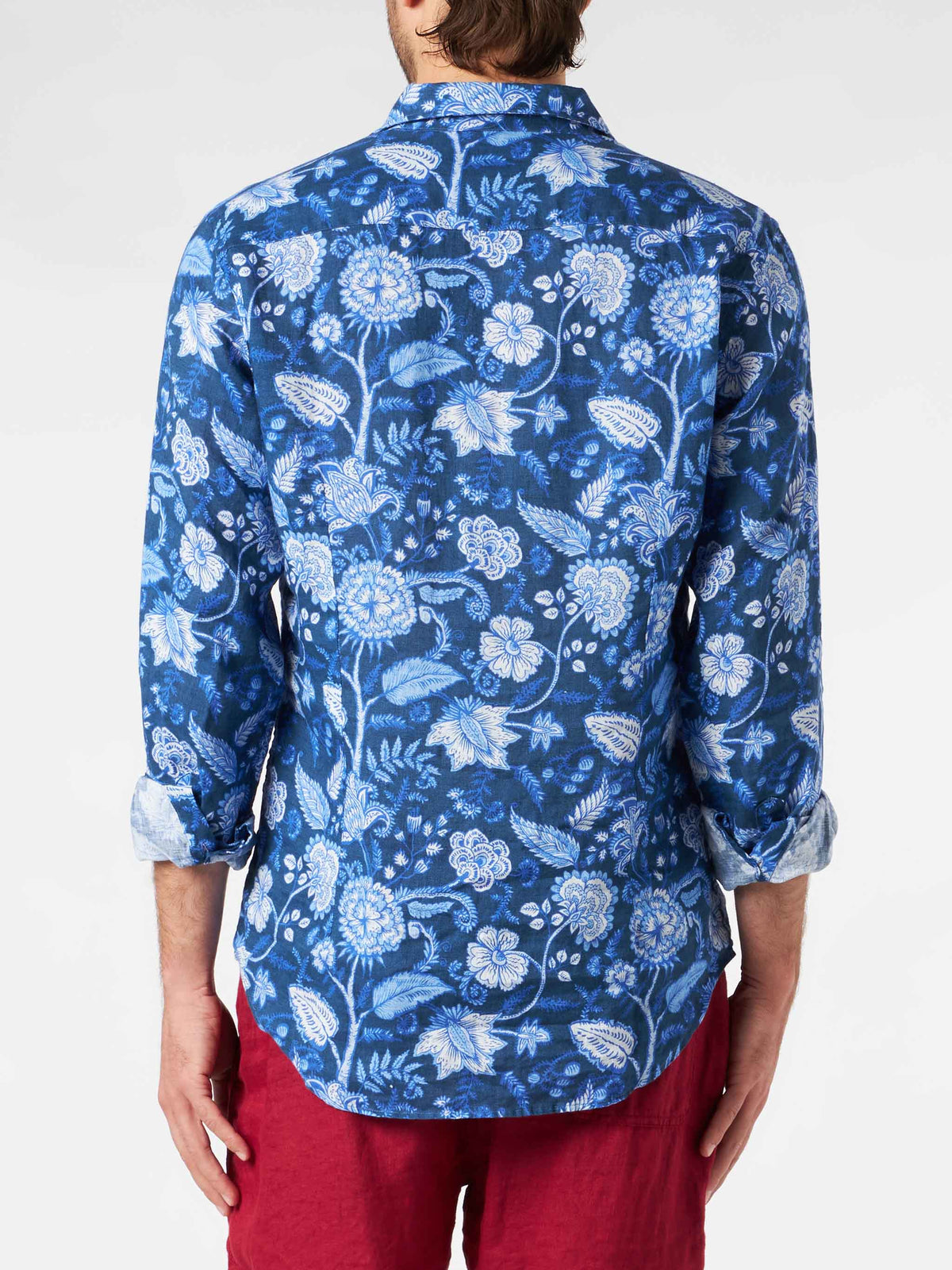 Camicia Pamplona blu navy in lino con stampa floreale product image 2