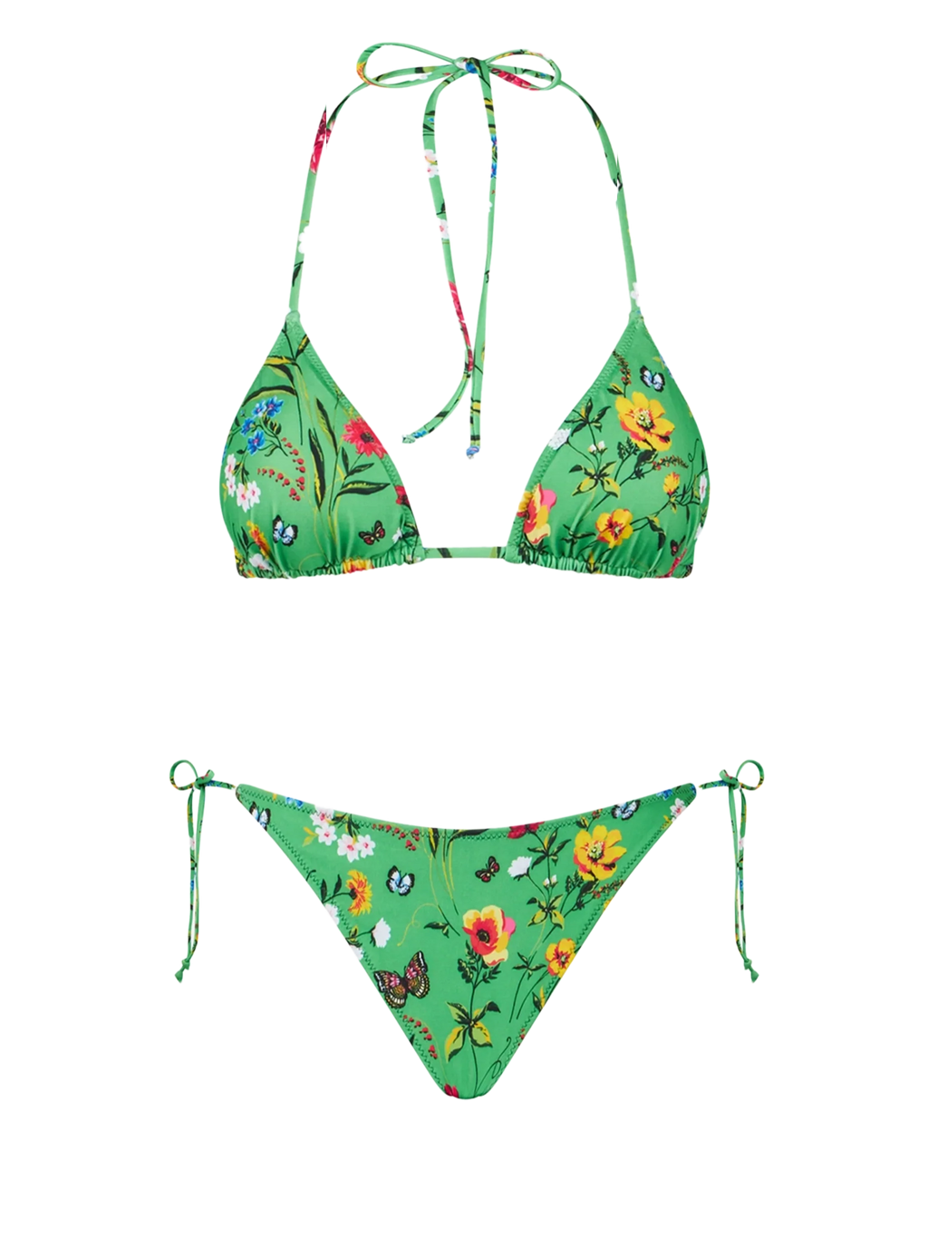 Bikini Leah Virgo triangolo stampa floreale verde e rosa