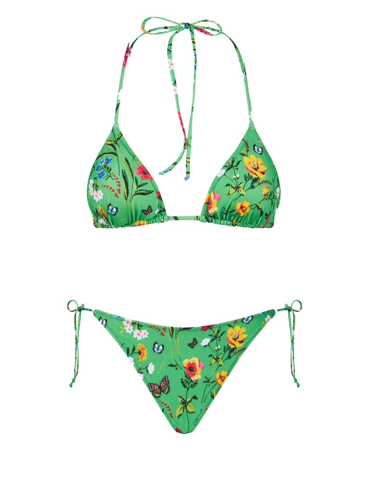 Bikini Leah Virgo triangolo stampa floreale verde e rosa