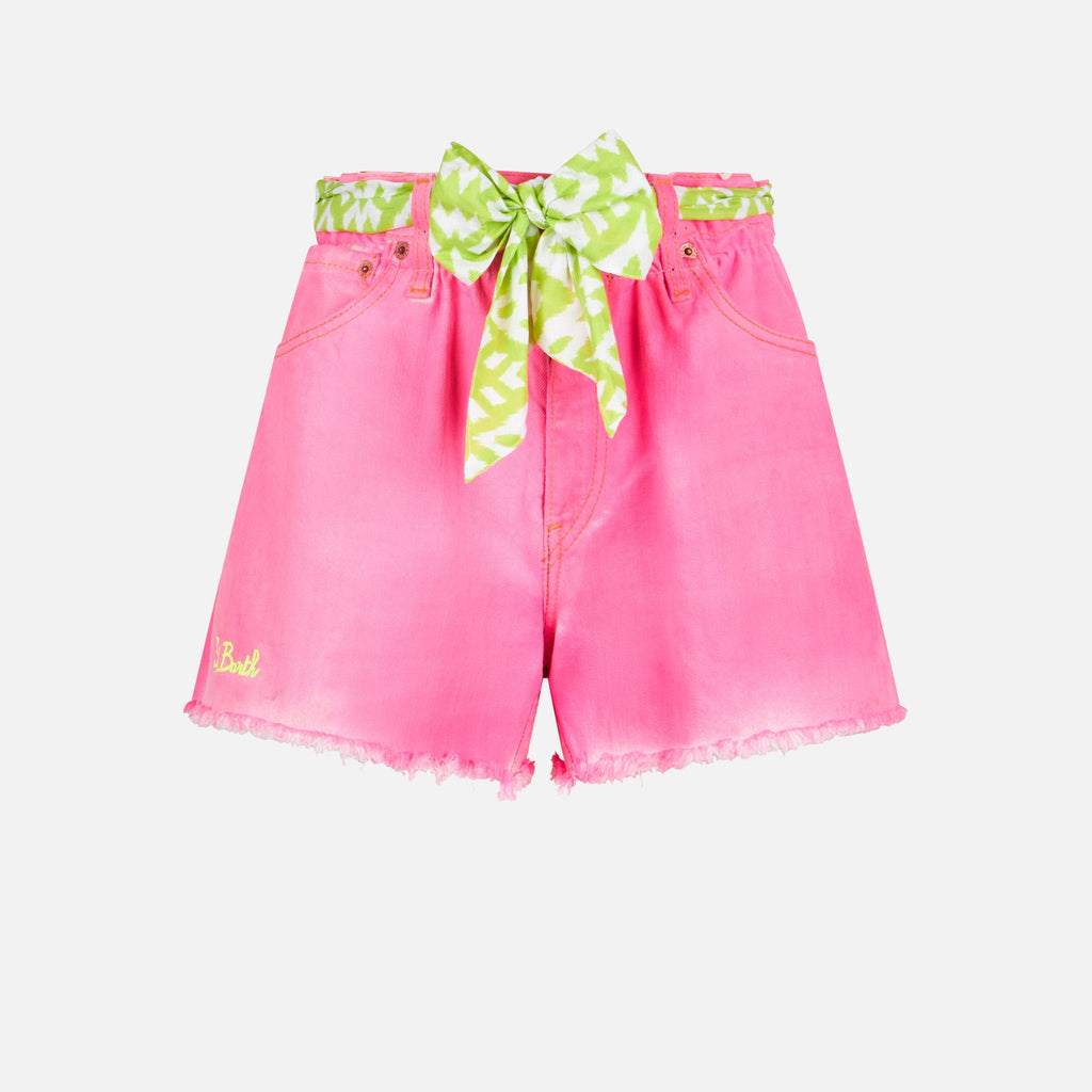Shorts Arizona rosa in denim con patch smile e margherite product image 4
