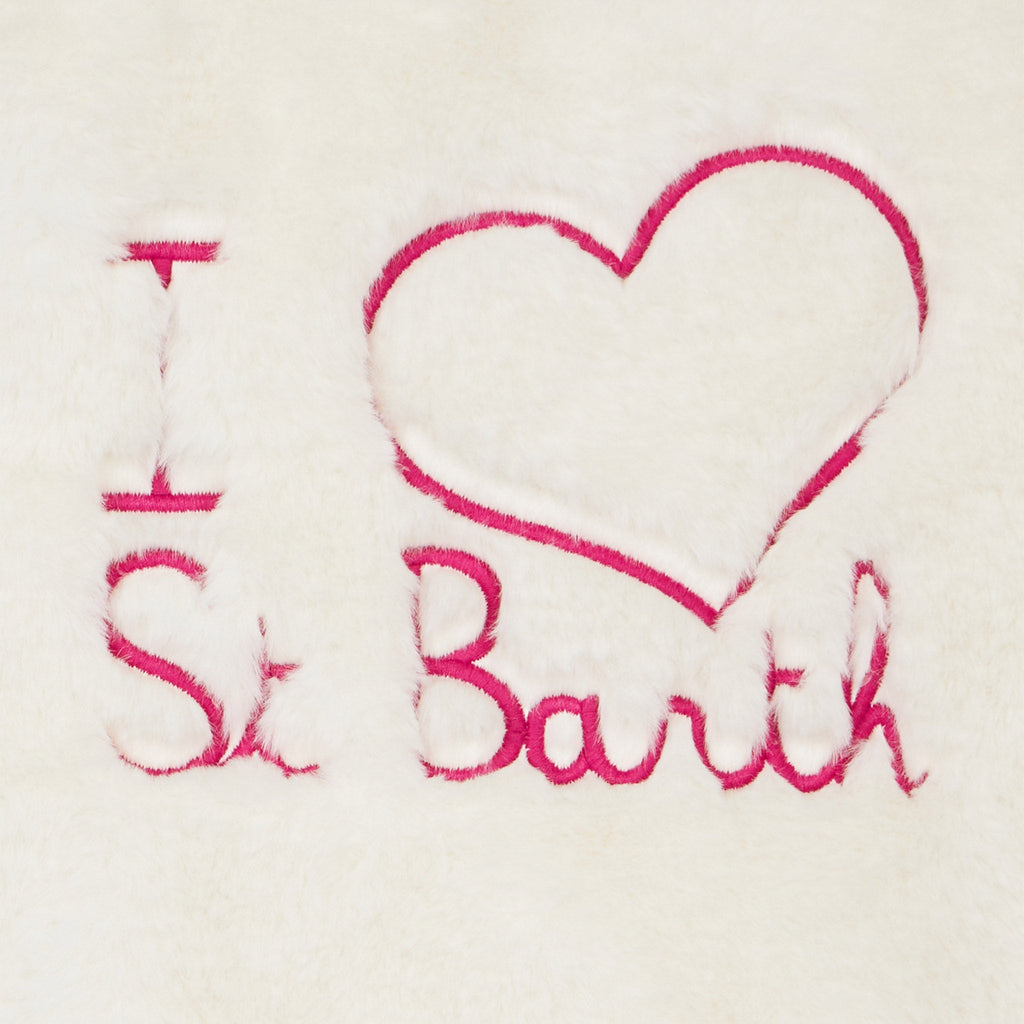Giacca bianca da bambina con tessuto furry e ricamo I Love product image 3
