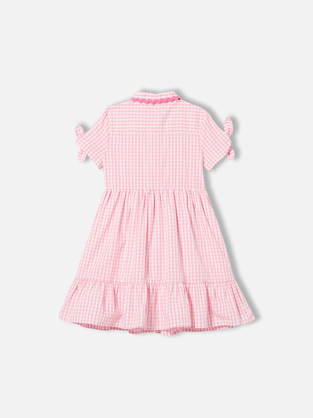 Abito Queenie bianco e rosa con motivo vichy e ricamo logo