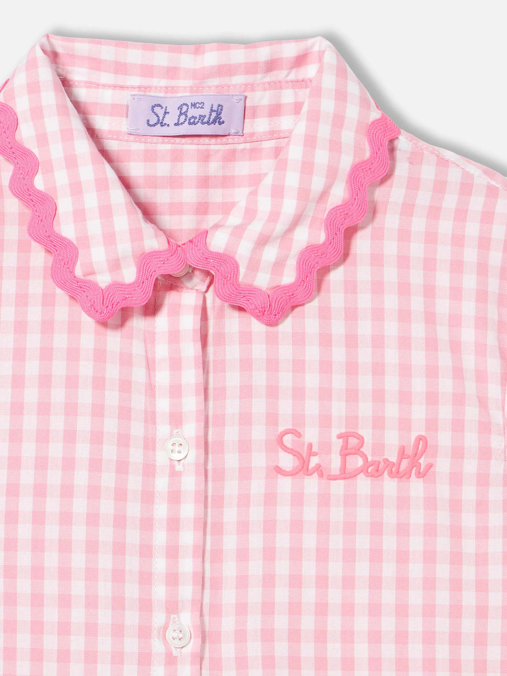Abito Queenie bianco e rosa con motivo vichy e ricamo logo