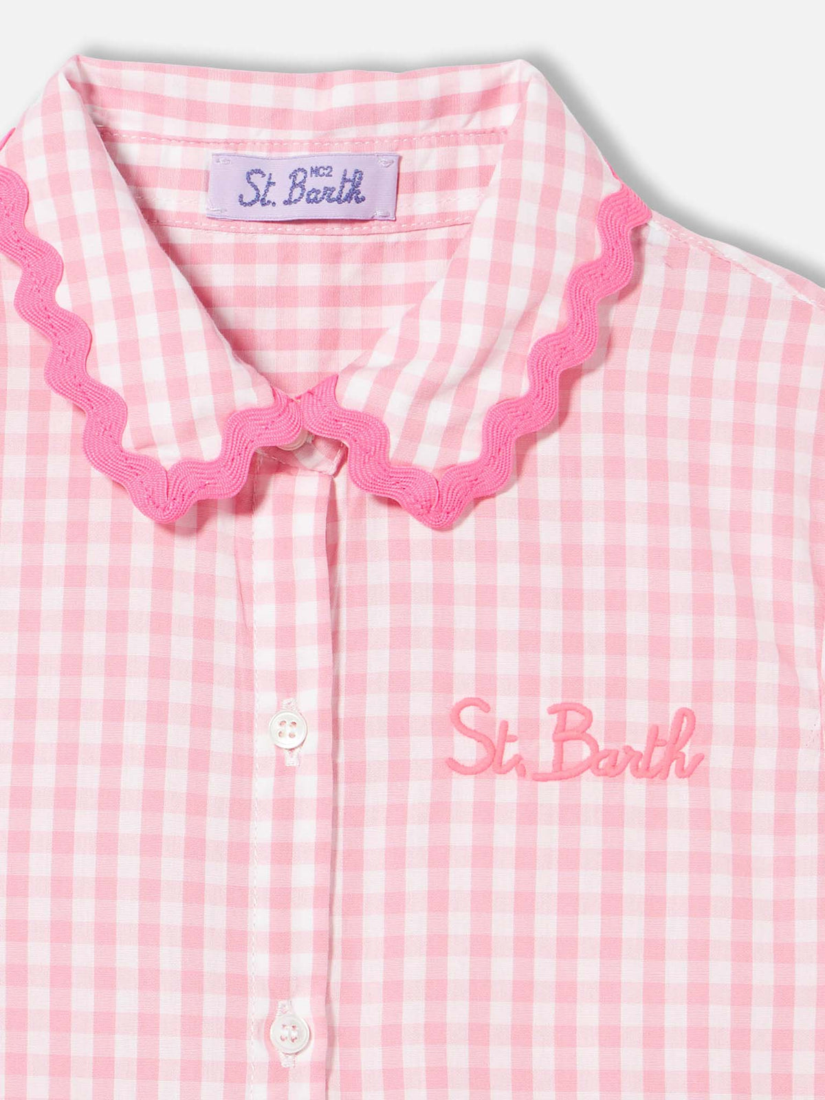 Abito Queenie bianco e rosa con motivo vichy e ricamo logo