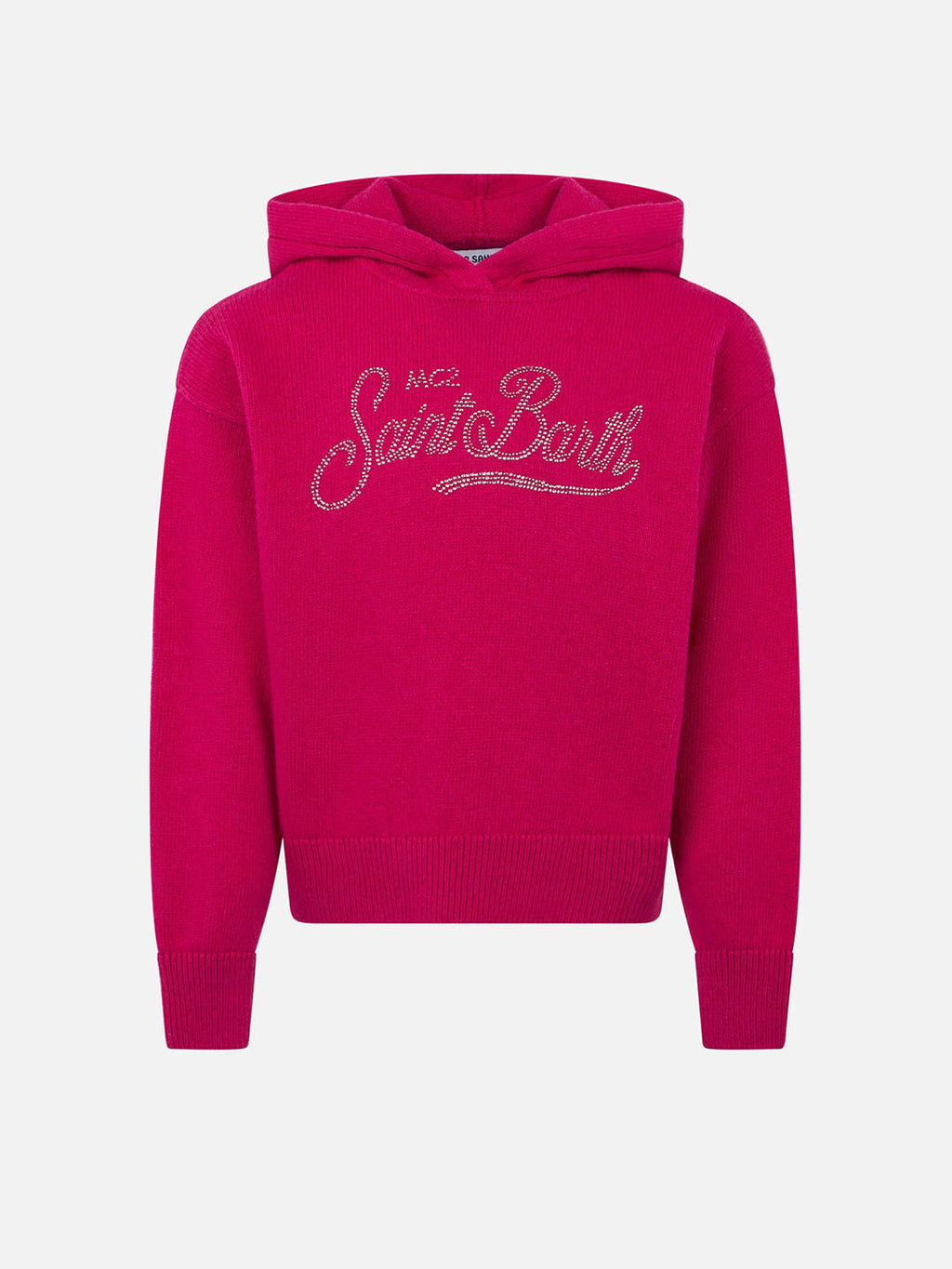 Maglia con cappuccio Meg Crop Jr fucsia ricamo in strass product image 1