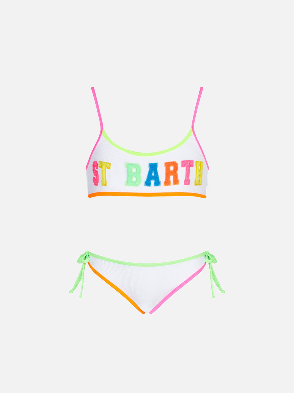 Bikini bralette string Jaiden bianco a costine con ricamo logo