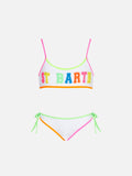 Bikini bralette string Jaiden bianco a costine con ricamo logo