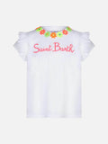 T-shirt da bambina in cotone con balza e ricamo product image 1