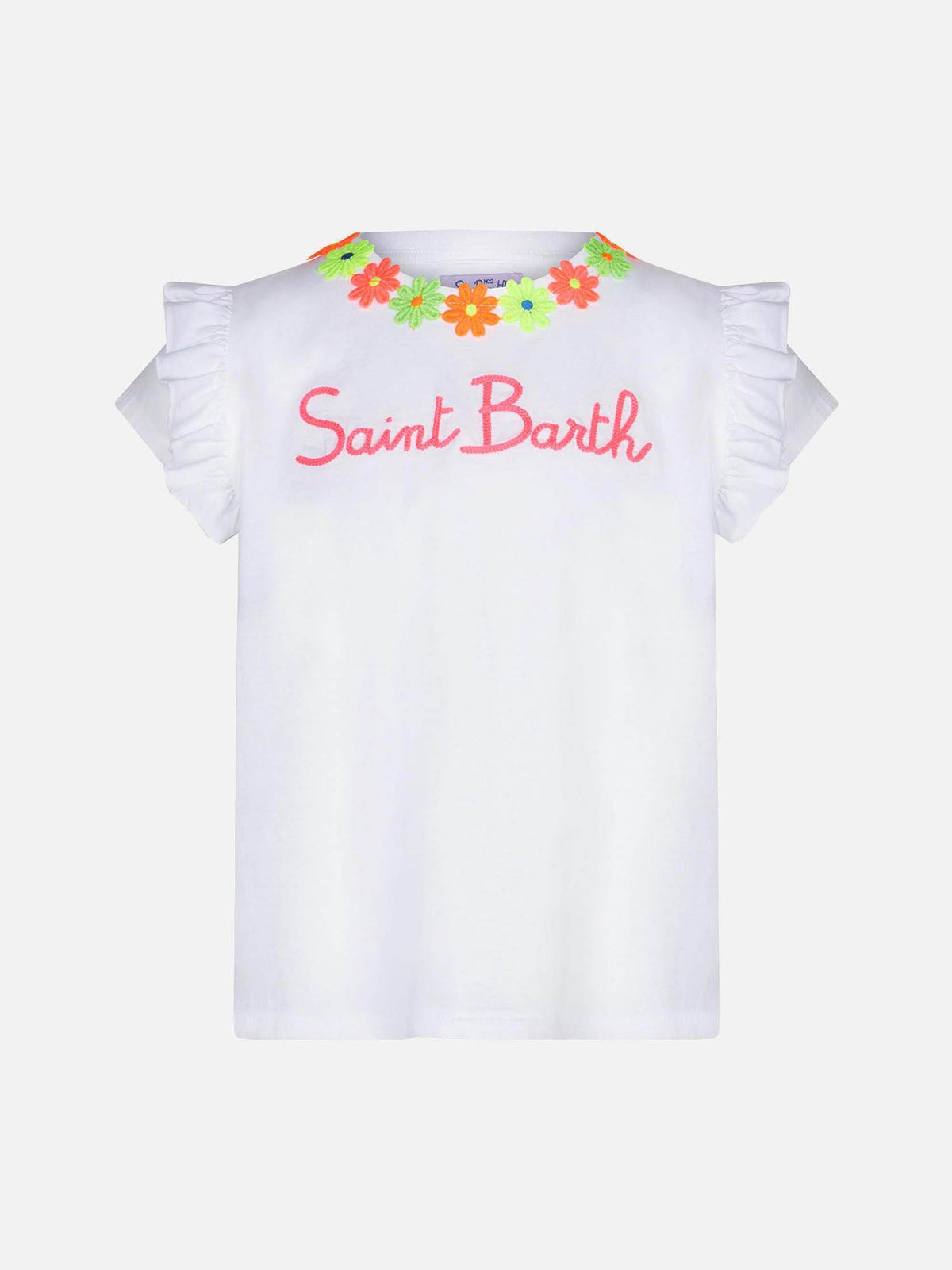 T-shirt da bambina in cotone con balza e ricamo product image 1