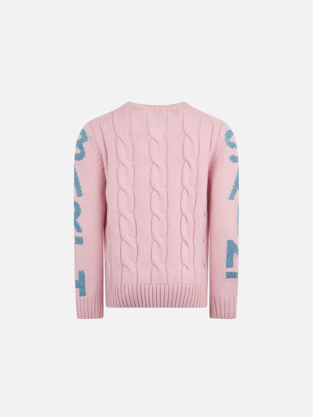 Maglia Malmo Jr rosa a trecce con stampa logo in lurex azzurro