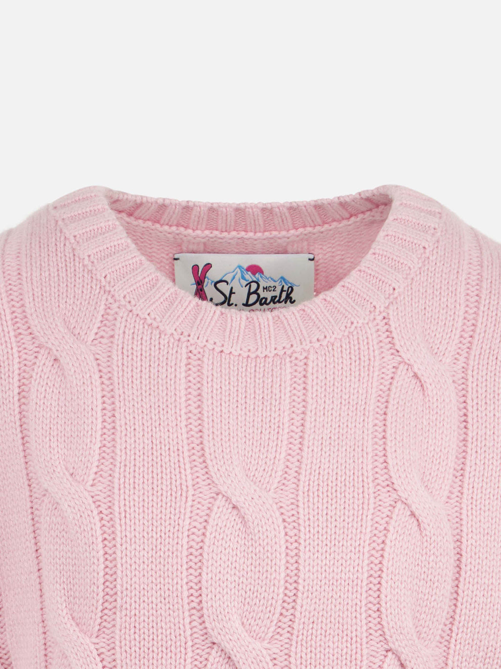 Maglia Malmo Jr rosa a trecce con stampa logo in lurex azzurro