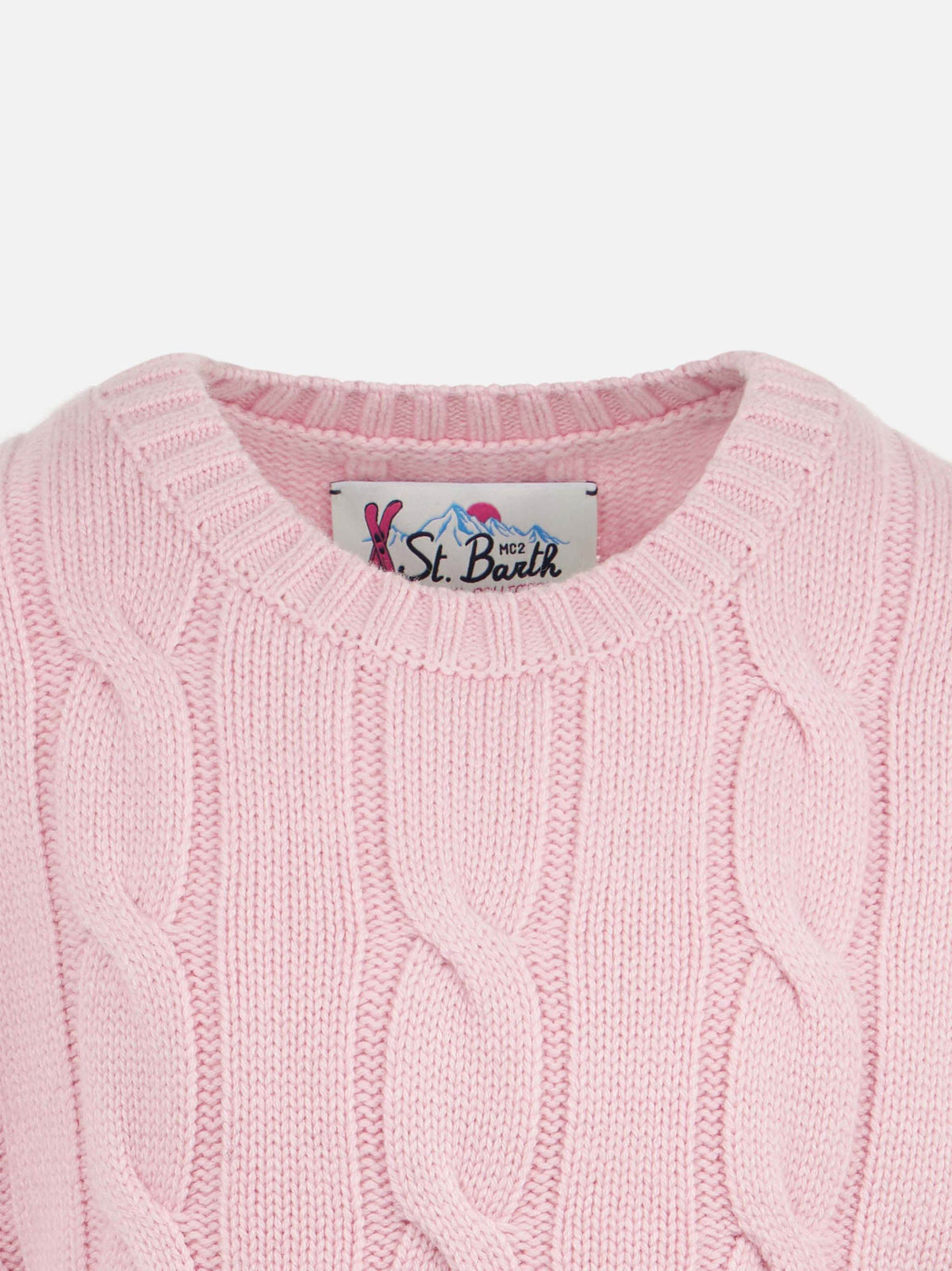 Maglia Malmo Jr rosa a trecce con stampa logo in lurex azzurro