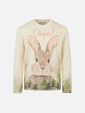 Maglia Princess bianca con stampa coniglietto e ricamo Oops!