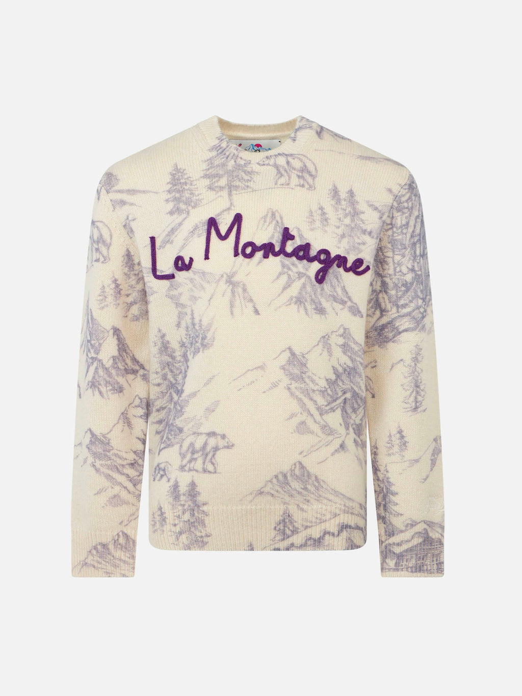 Maglia Princess bianca con stampa montagne viola e ricamo La Montagne