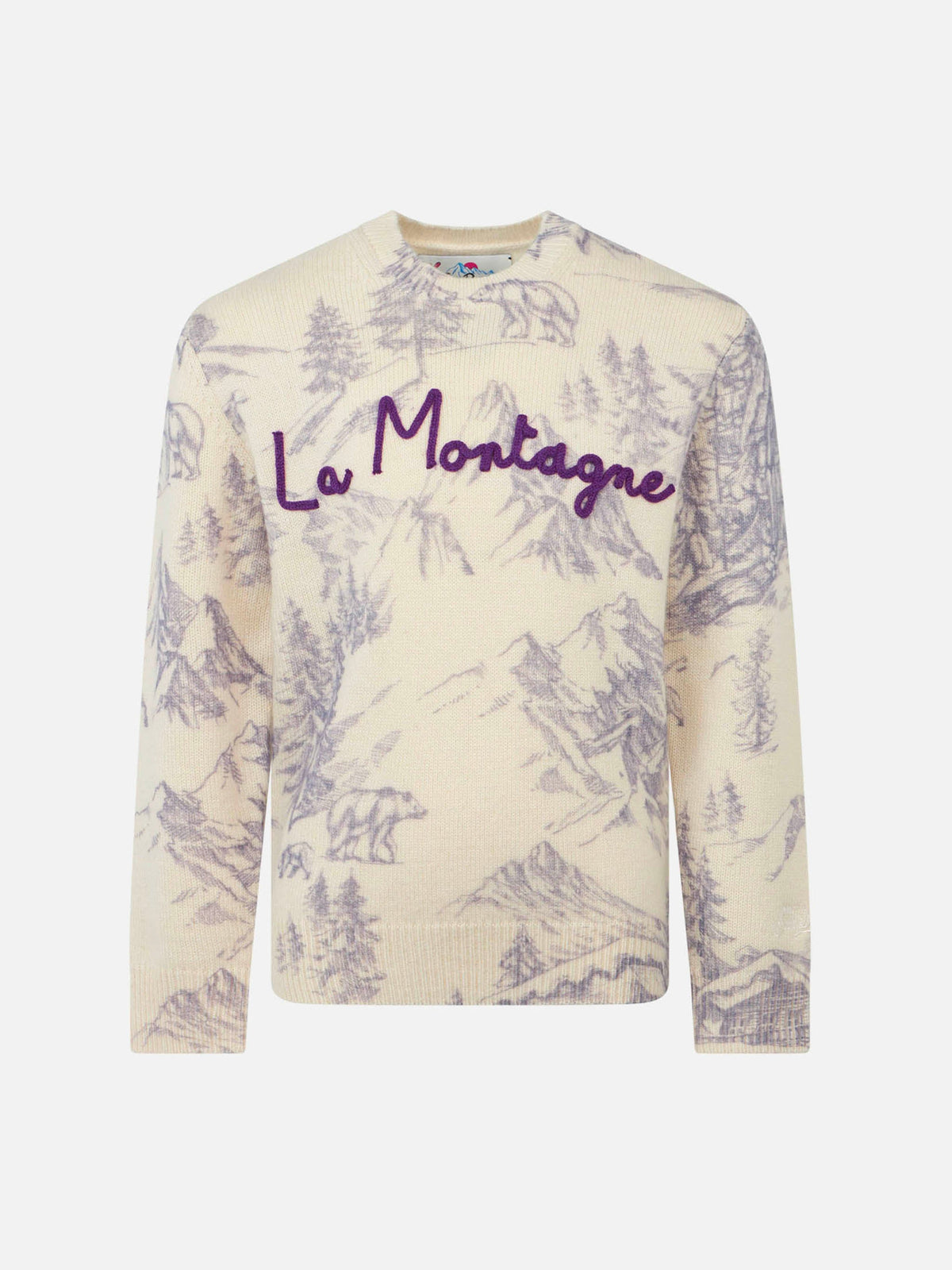 Maglia Princess bianca con stampa montagne viola e ricamo La Montagne